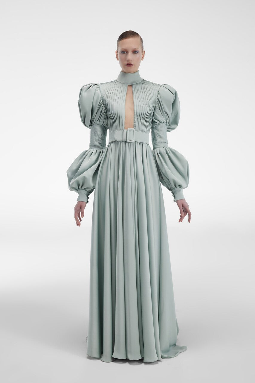 Satin Long Sleeve Gown