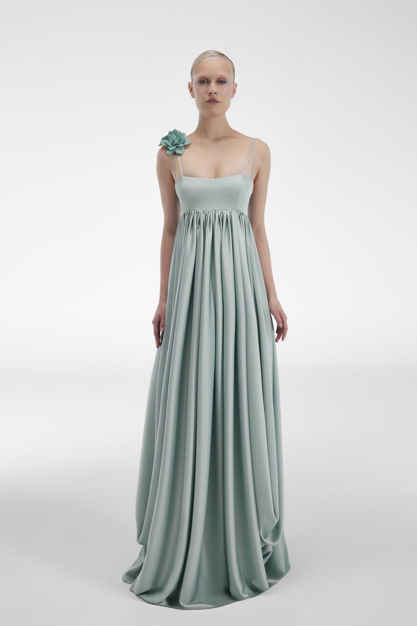 Satin Gown with Shoulder Detail
