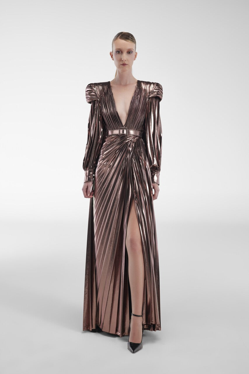 Metallic Sleeved Jersey Gown