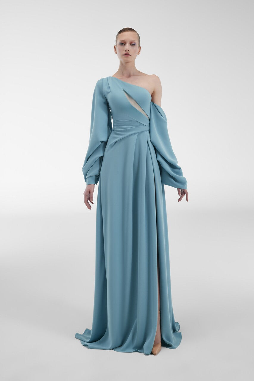 Draped Sleeve Crepe Gown