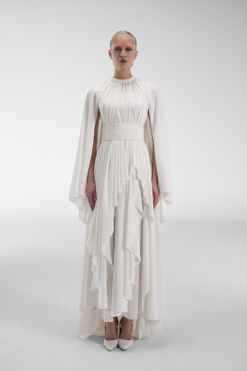 Crepe Gown with Tulle Back