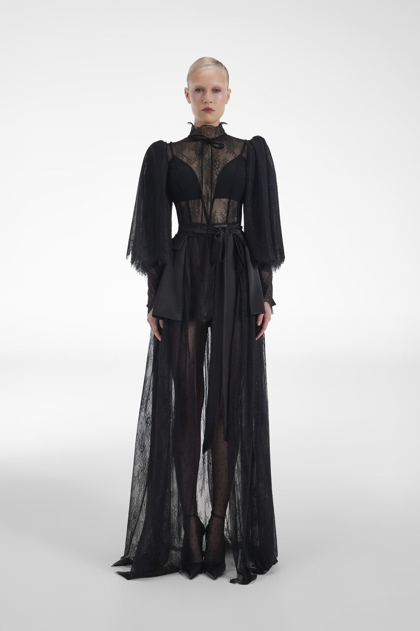 Lace with Tulle Cape Gown