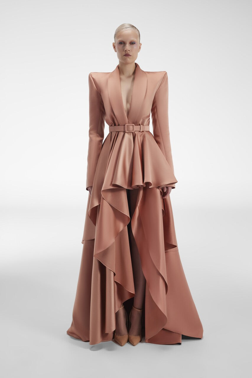 Satin-Peplum Gown