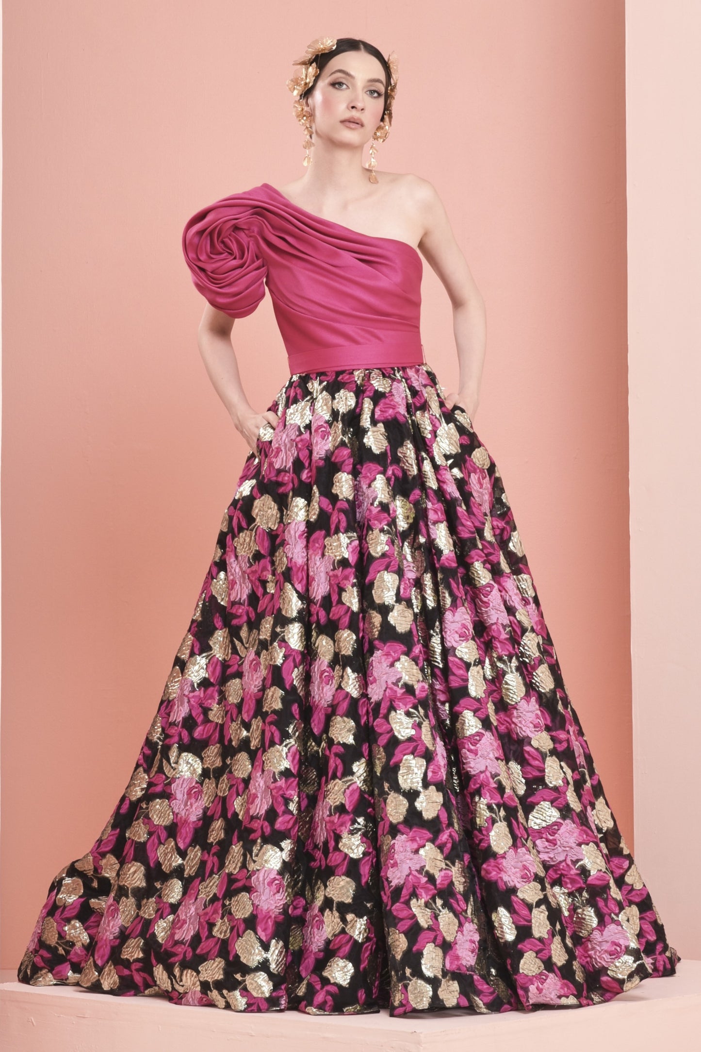Silk Brocade Gazar Ball-Gown