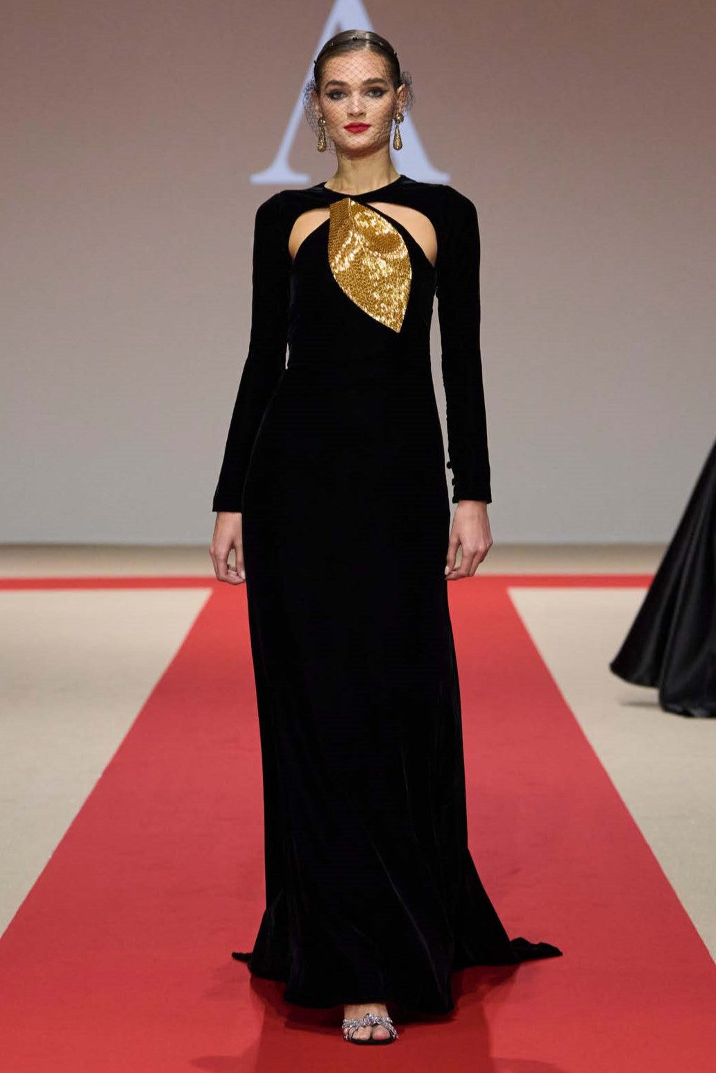 Jewel Neckline Long Sleeve Gown