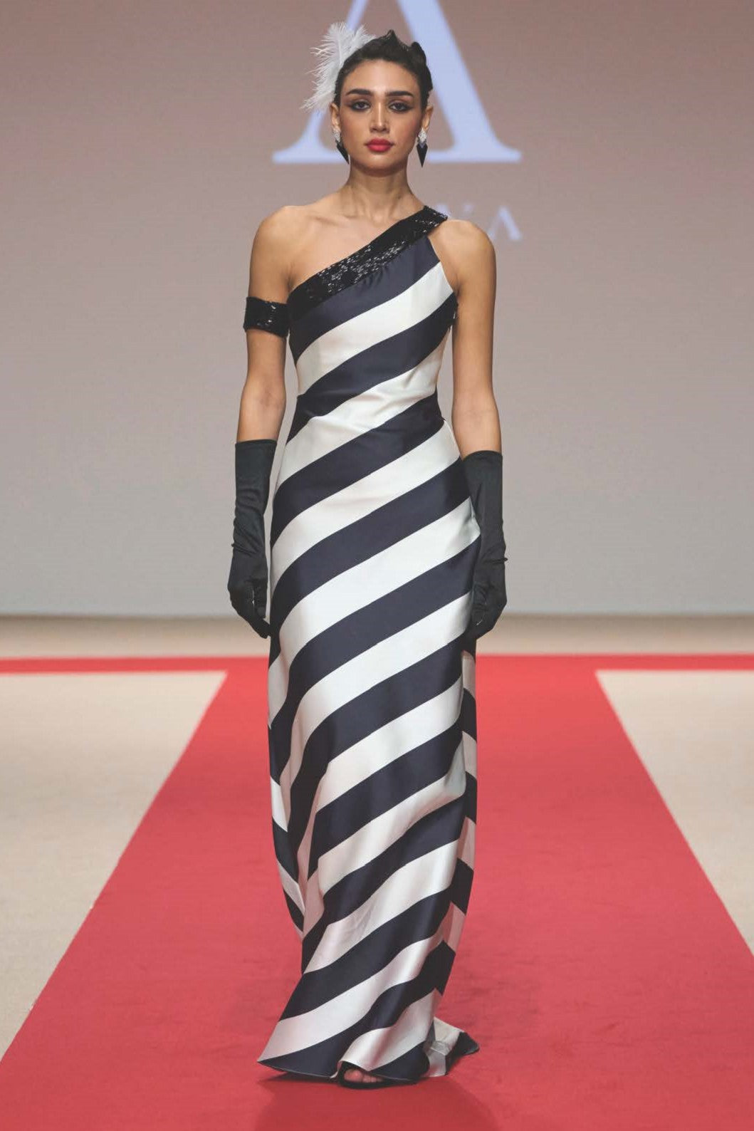 Banded Sleeve One Shoulder Gown