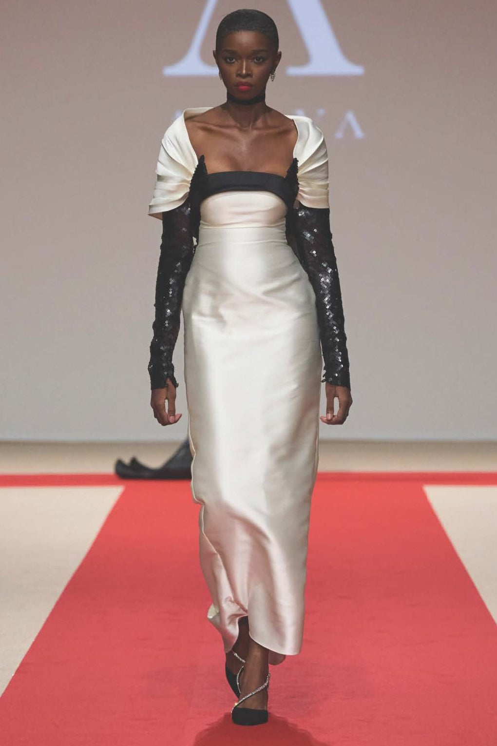 Fitted Gown with Embellished Sleeves