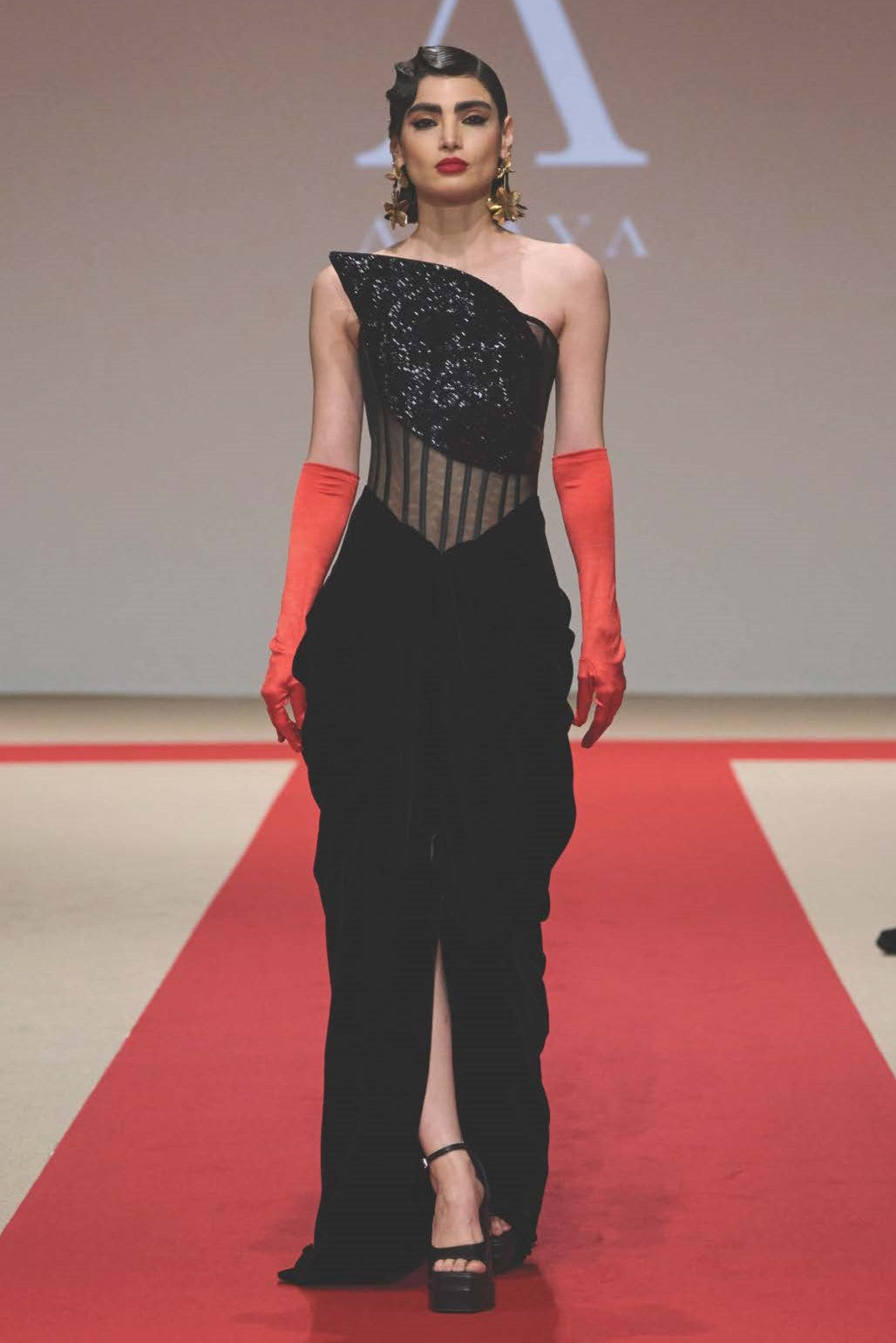 Sculpted Strapless Slit Gown