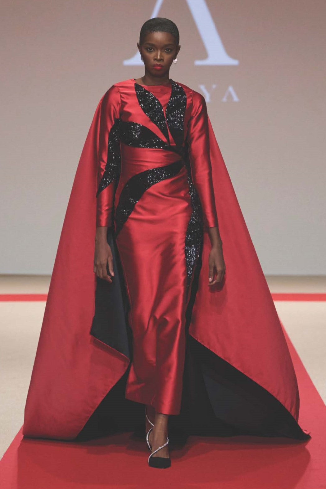 Embroidered Long Sleeve Cape Gown