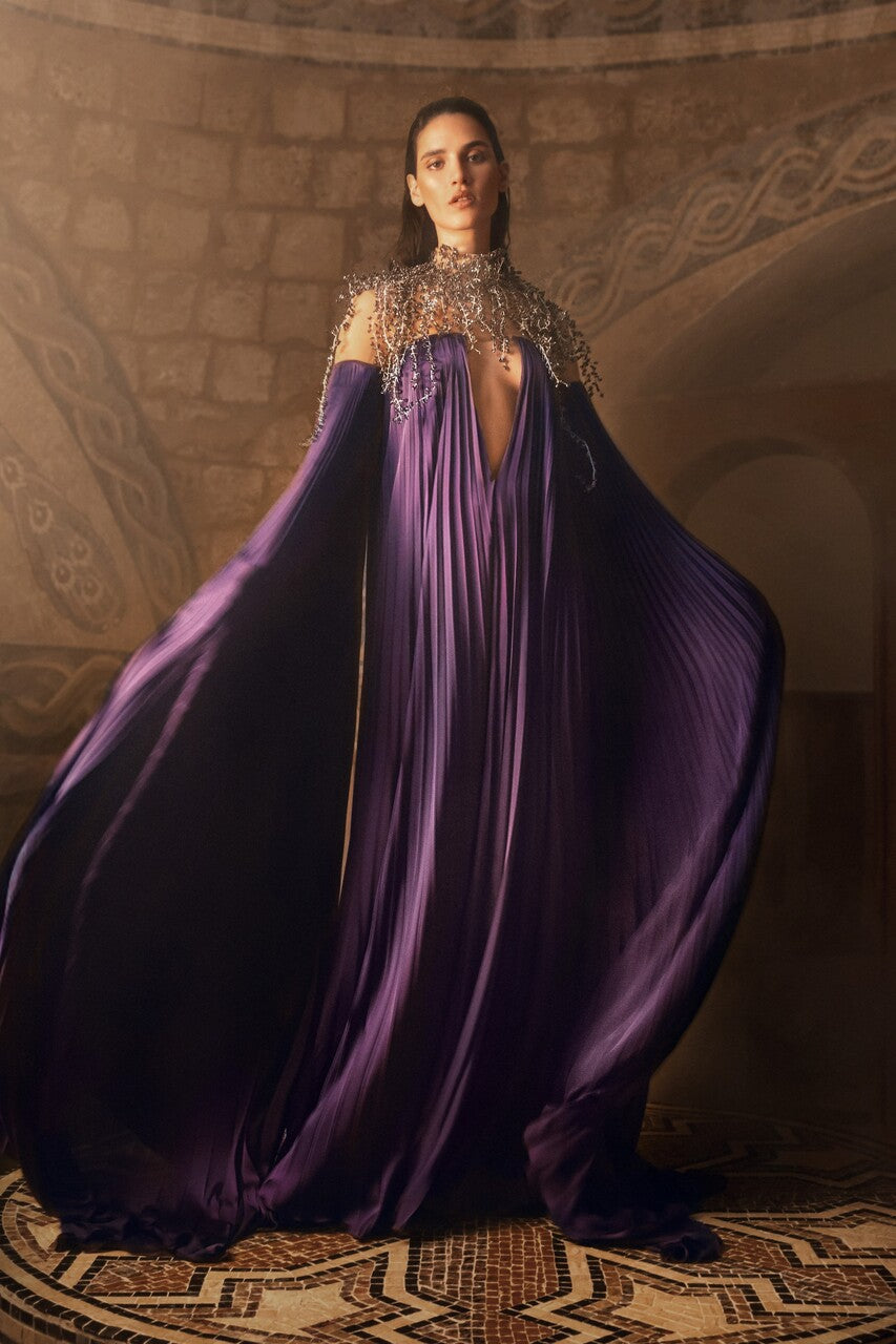 Pleated Charmeuse Gown