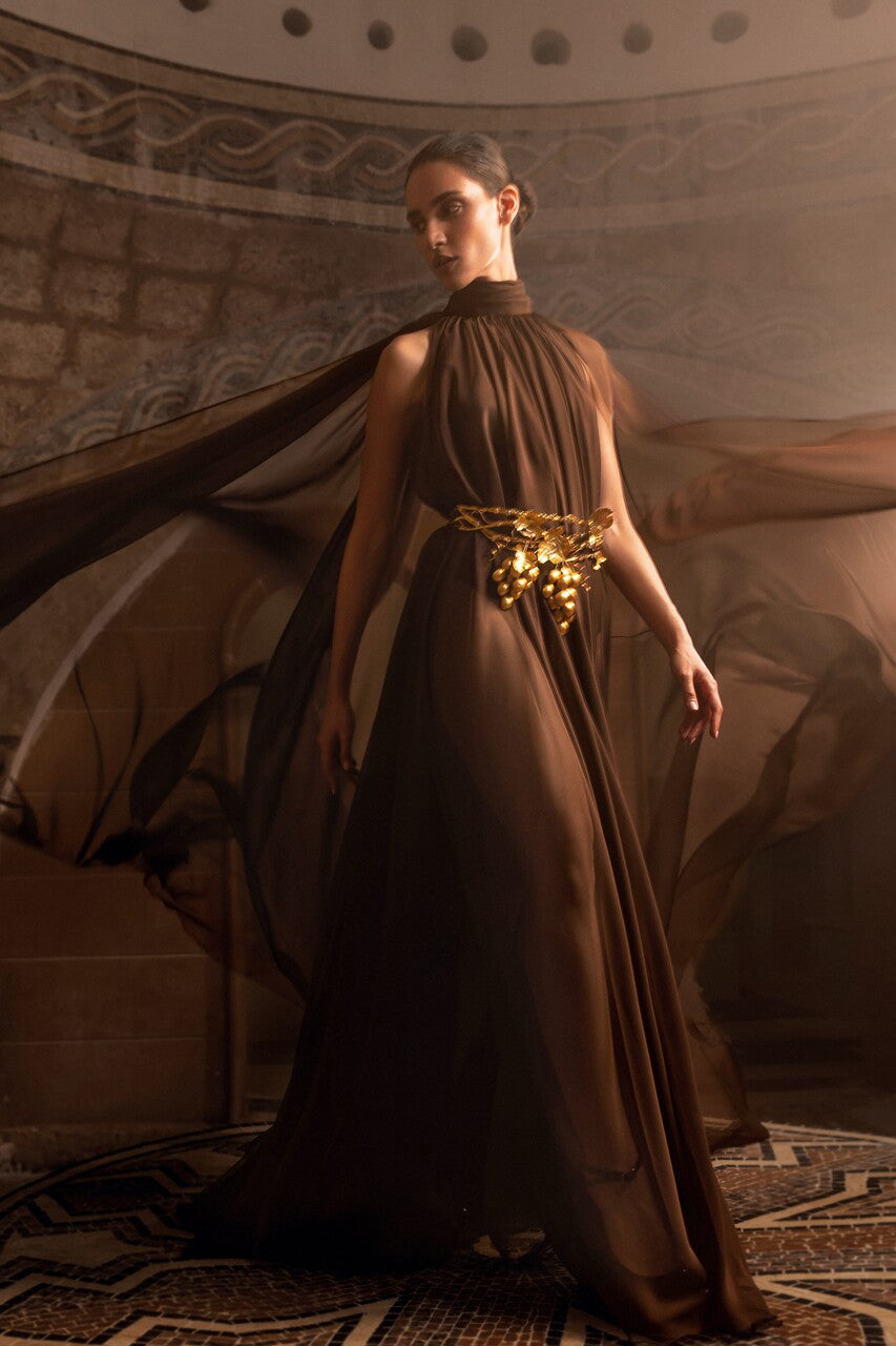 Silk Chiffon Gown with Belt