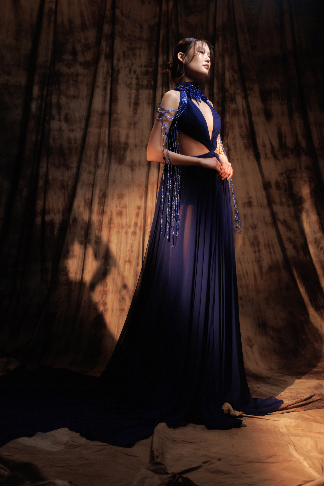 Hand Pleated Fringe Gown