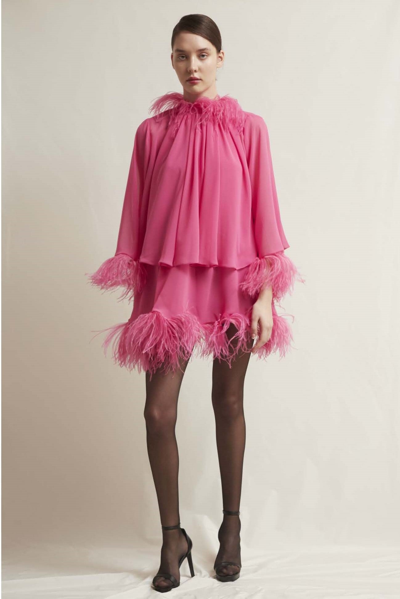Martina Feathered Georgette Dress