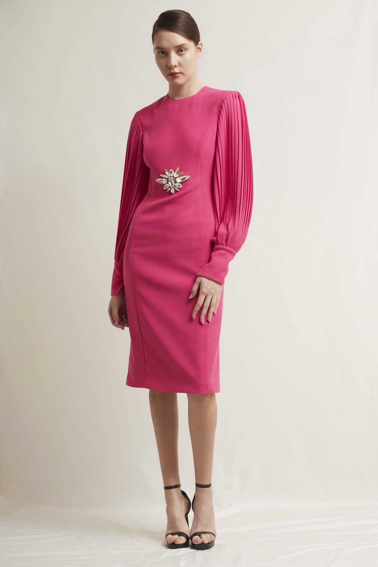 Evelyn Long Sleeve Crepe Dress