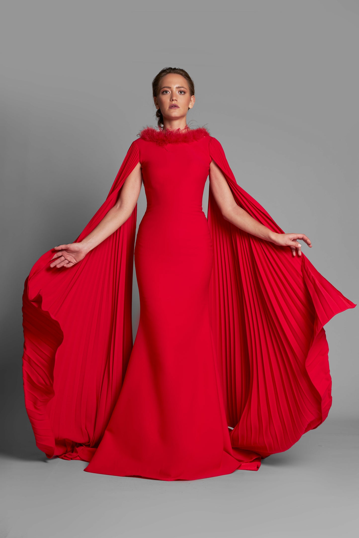 Fit and Flare Gown with Cape Sleeves