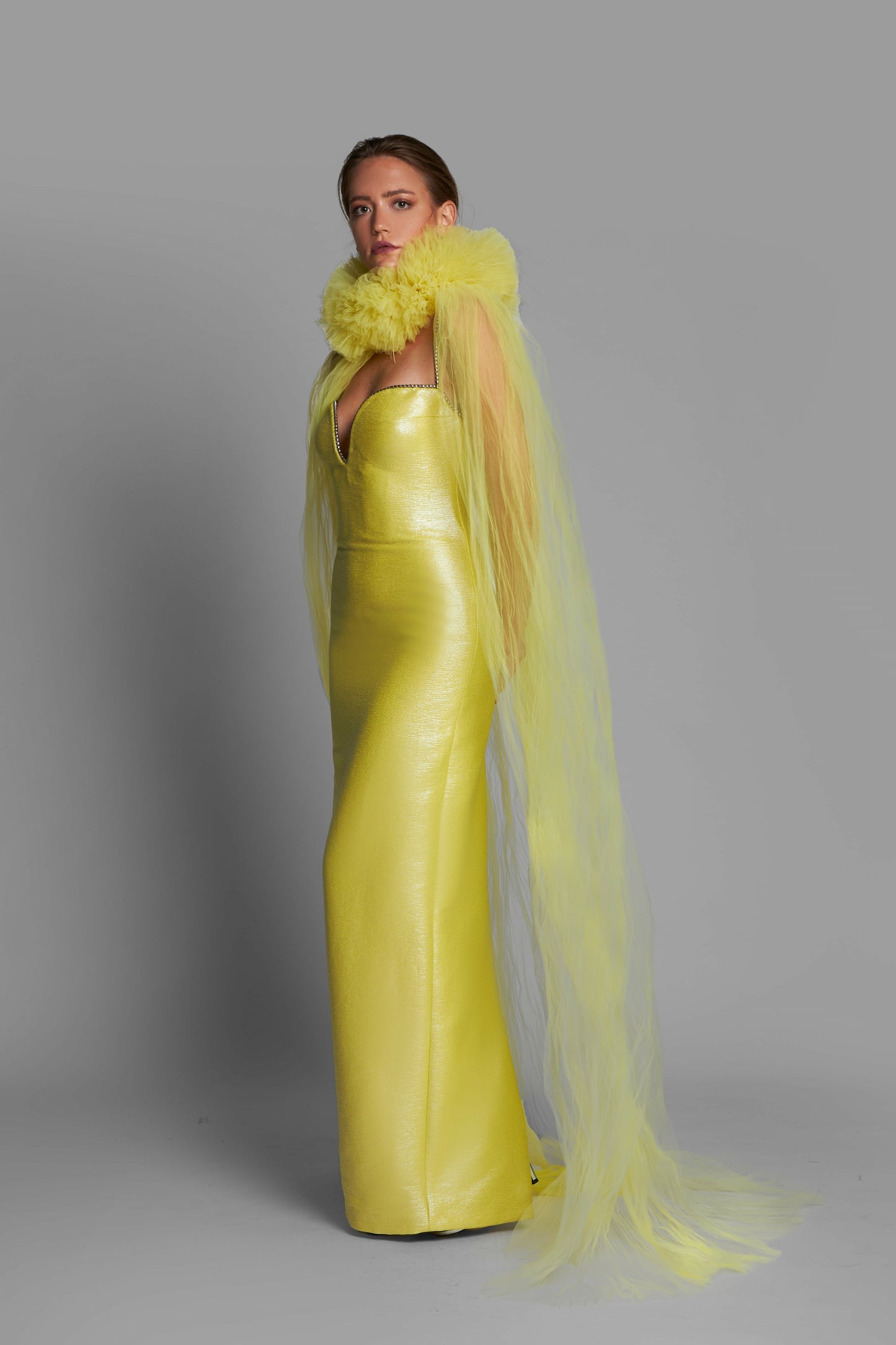 Sleeveless Fitted Gown with Cape