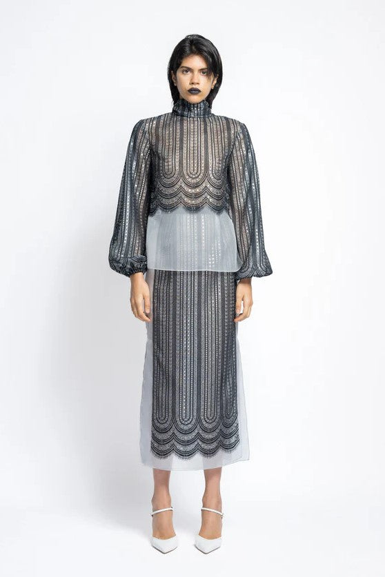 Lace and Organza Blouse with Skirt