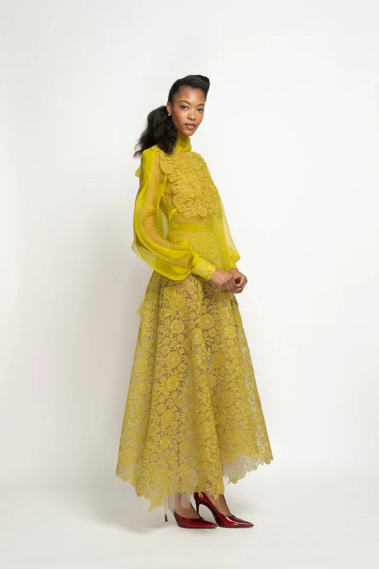 Chartreuse Smita Lace and Silk Organza Blouse