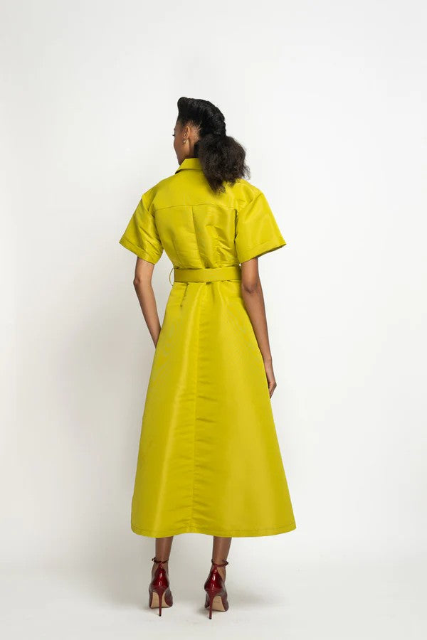 Chartreuse Faille Shirt Dress
