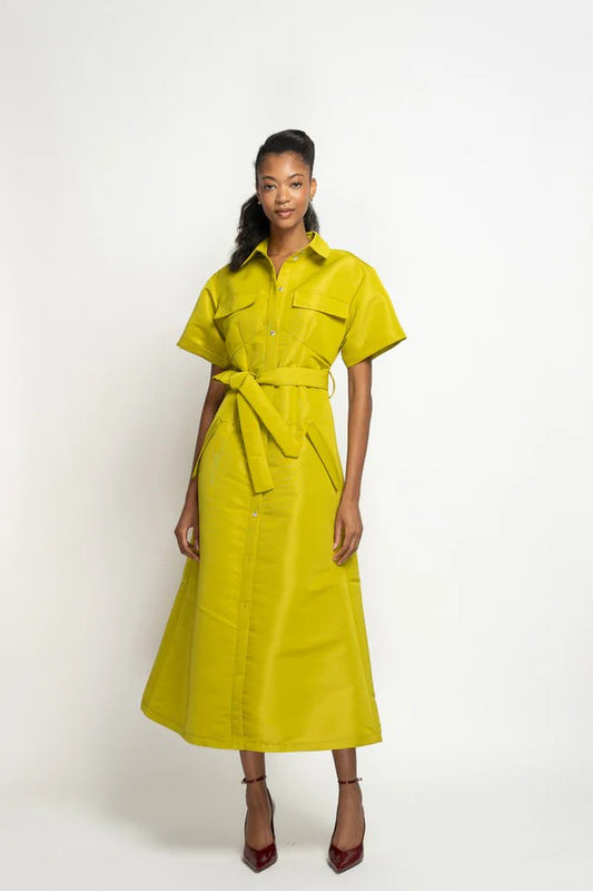 Chartreuse Faille Shirt Dress