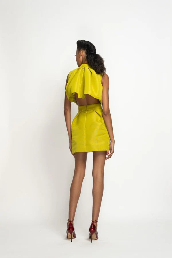 Chartreuse Wing Faille Top & Cargo Mini Skirt