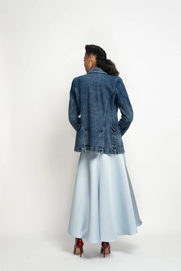 Aqua Satin Midi Skirt