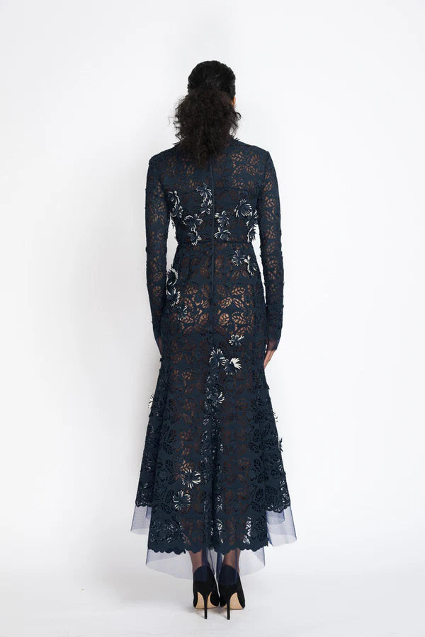 Jasmine Web Lace Dress with Floral Applique