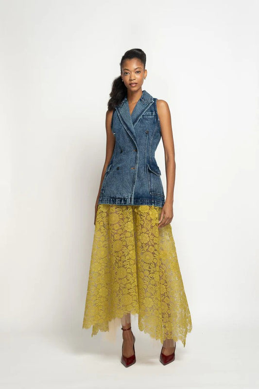 Smita Lace and Pleated Tulle Midi Skirt