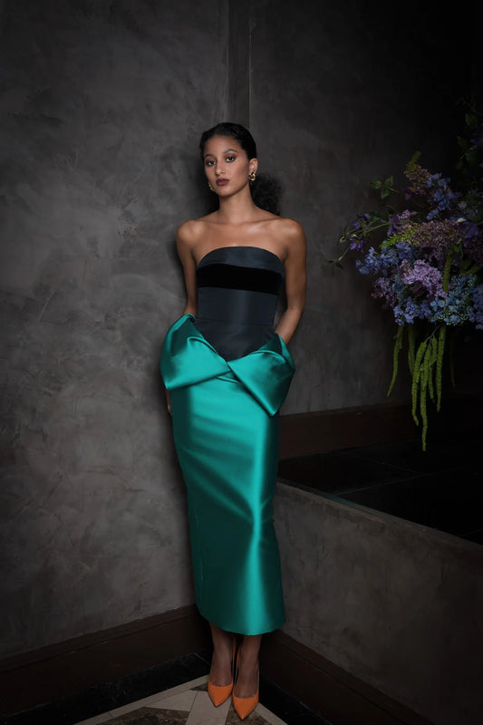 Bustier Cocktail Dress with Mikado Petal Skirt