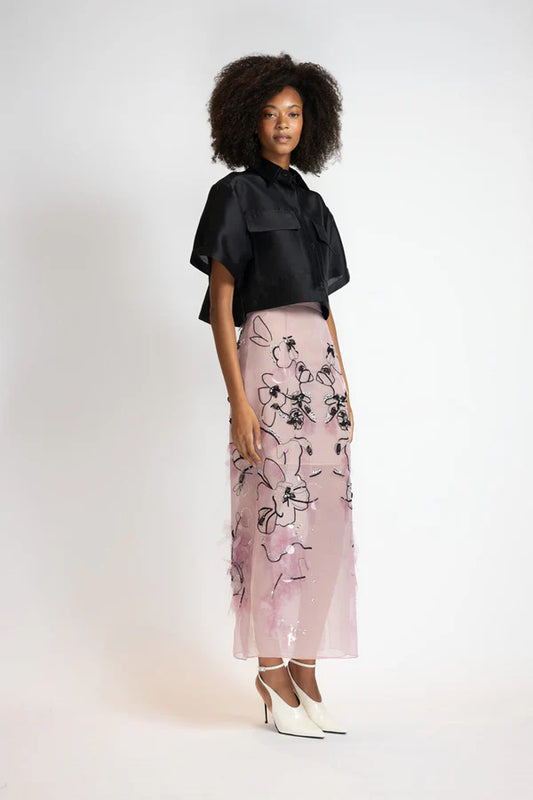Camellia Organza Glass Petal Embroidery Skirt
