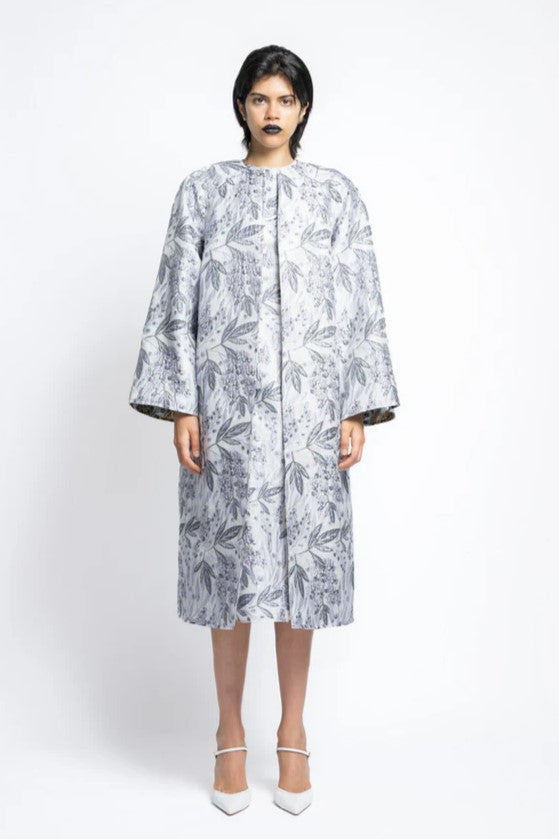 Hand-Embroidered Shift Dress with Reversible Coat