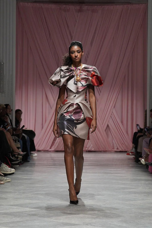 Rose Lata Print Barathea Mini Dress