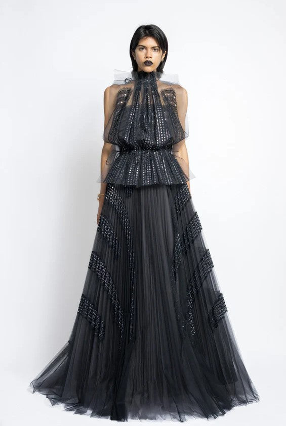 Pleated Gown with Blouson Top