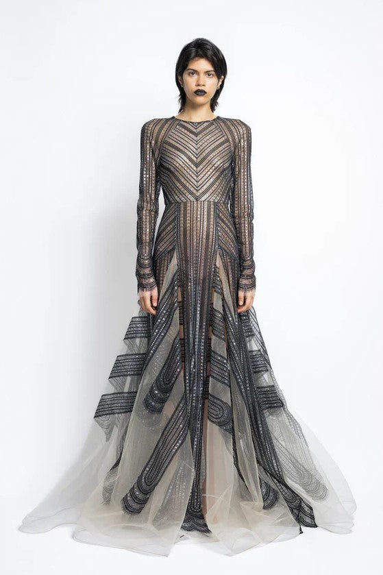 Metallic Lace and Tulle Gown