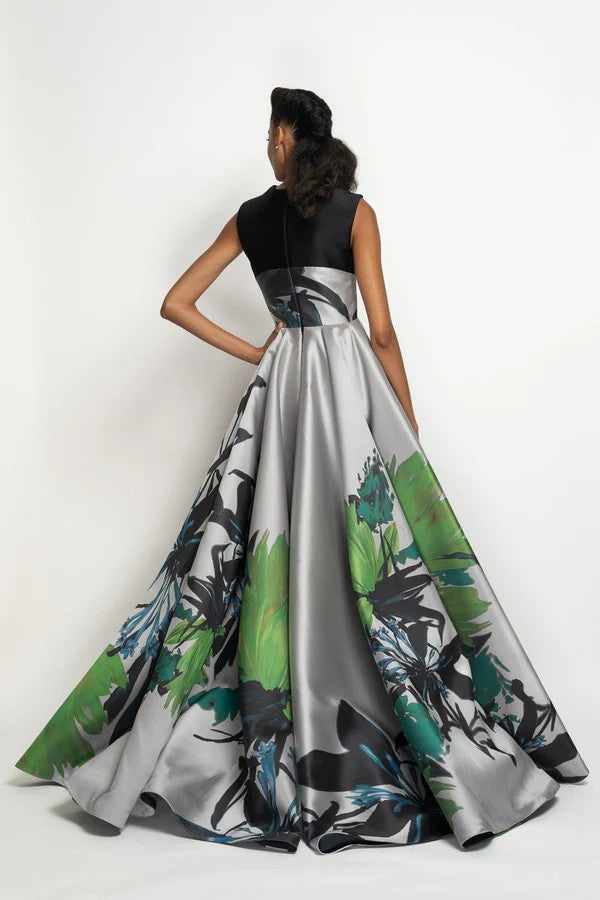 Silver Lata Print Barathea Ball Gown