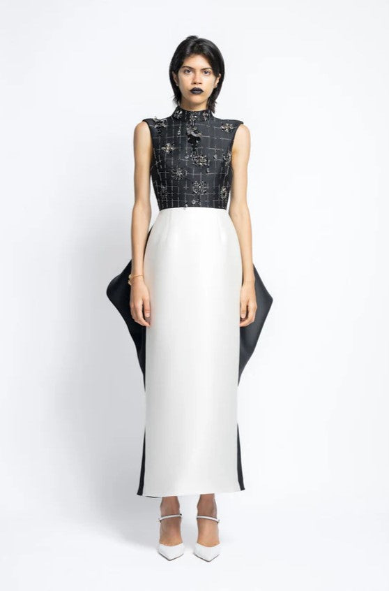 Color Blocked Gazar Cocktail Dress