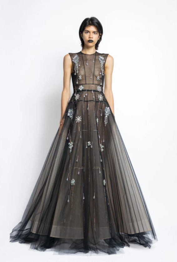 Tulle Gown with Pleated Ball Skirt