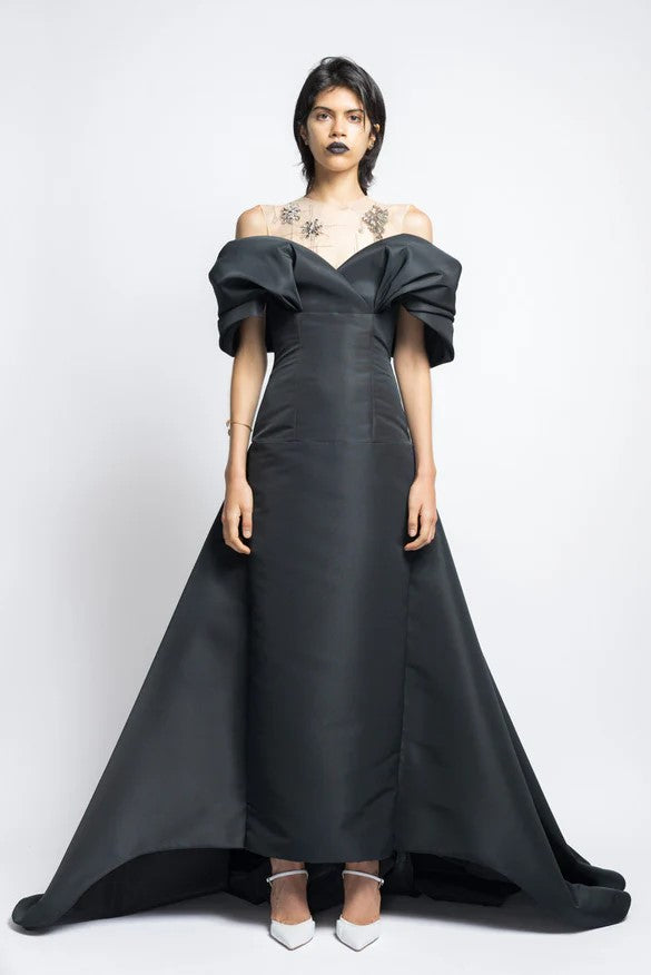 Faille Gown with Column Train Skirt
