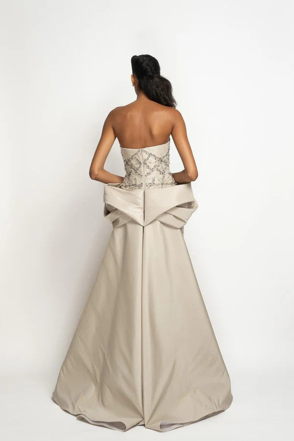 Stone Faille Strapless Gown