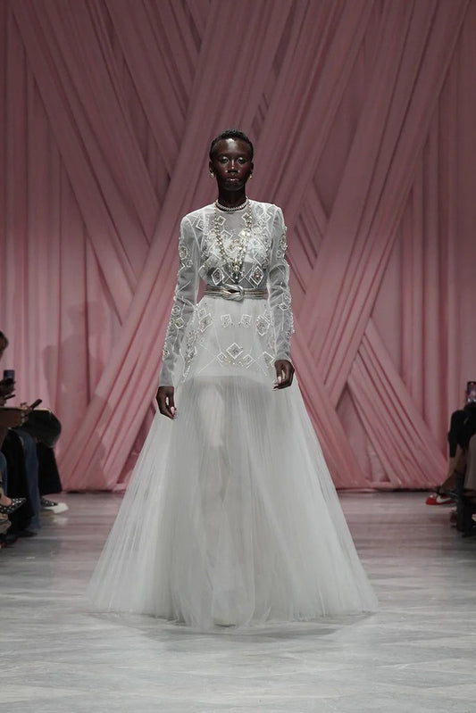 Ivory Embroidered Tulle Gown
