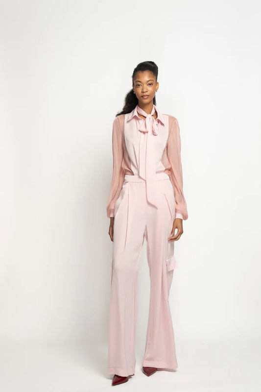 Blossom Pink Satin Crepe Cargo Trousers