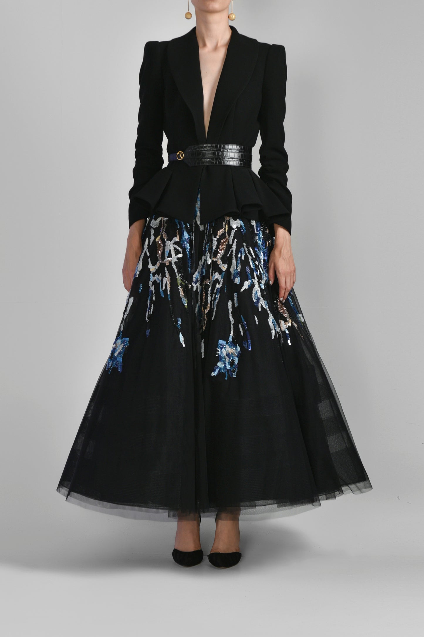 Canton Crepe Jacket with Tulle Skirt