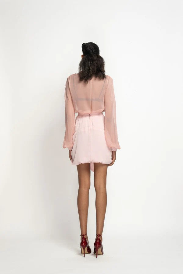 Blossom Pink Satin Crepe Mini Sari Skirt