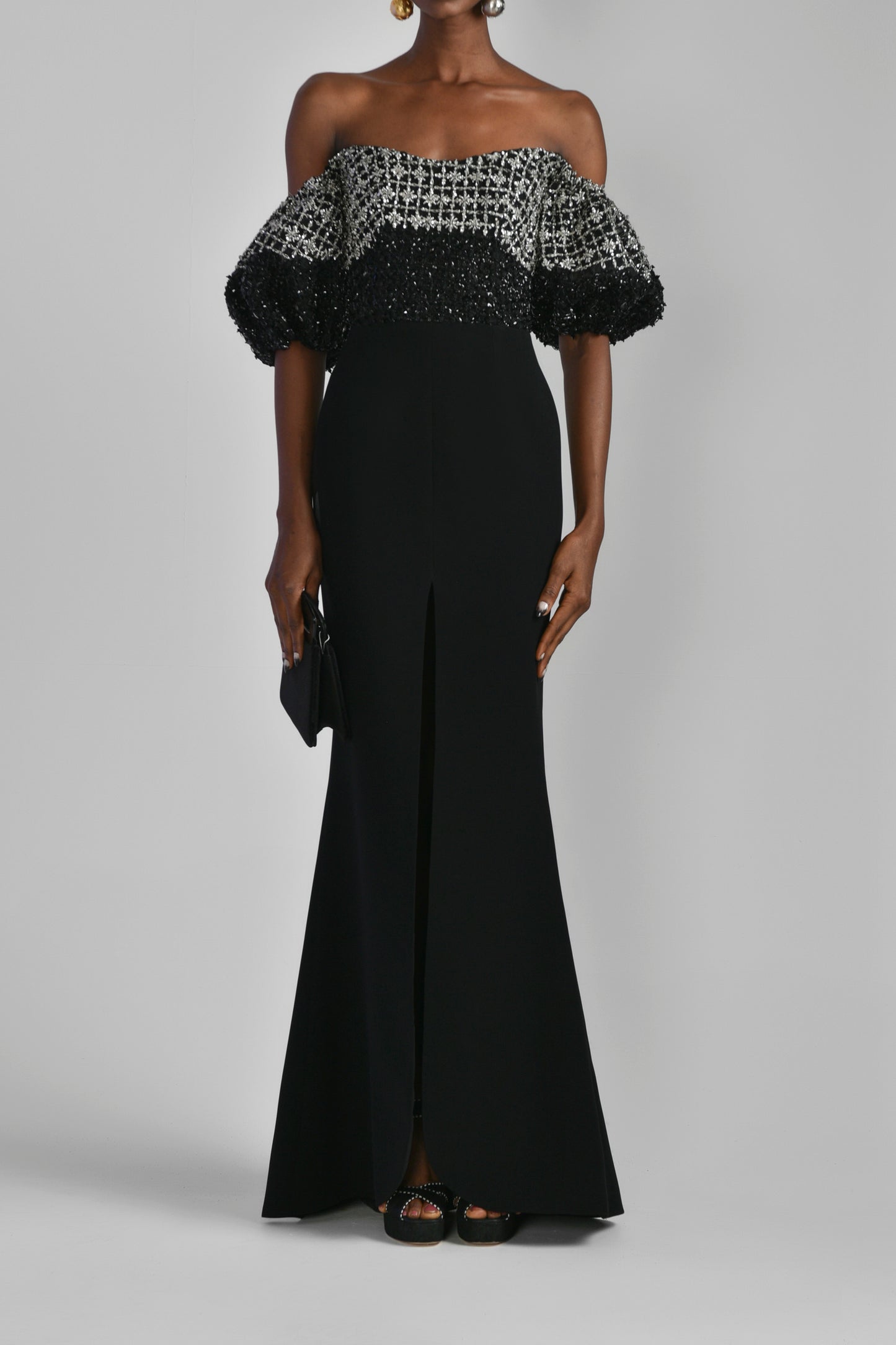 Canton Crepe Beaded Mermaid Gown