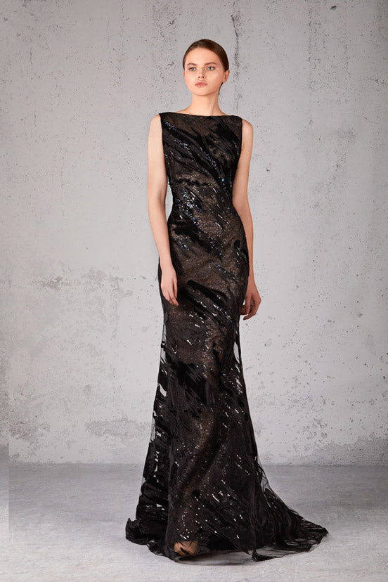 Embellished Bateau Neck Gown