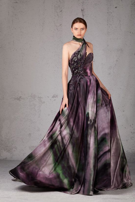 Embellished High Neck A-Line  Gown