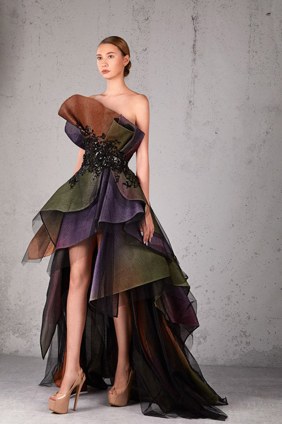 Strapless Embellished High-Low  Gown