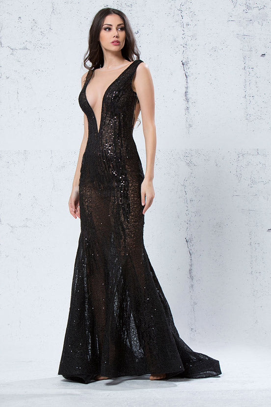 Plunging Neck Embellished Gown
