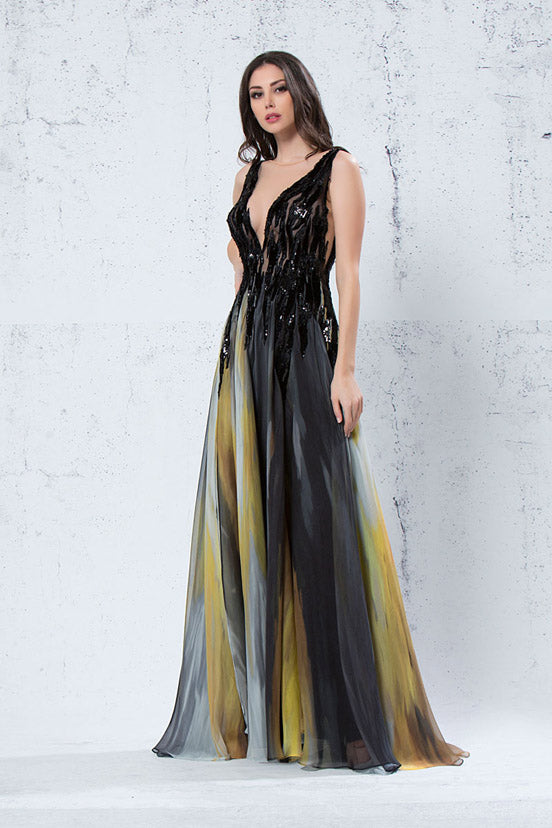 Sleeveless Pleated Embellished Gown