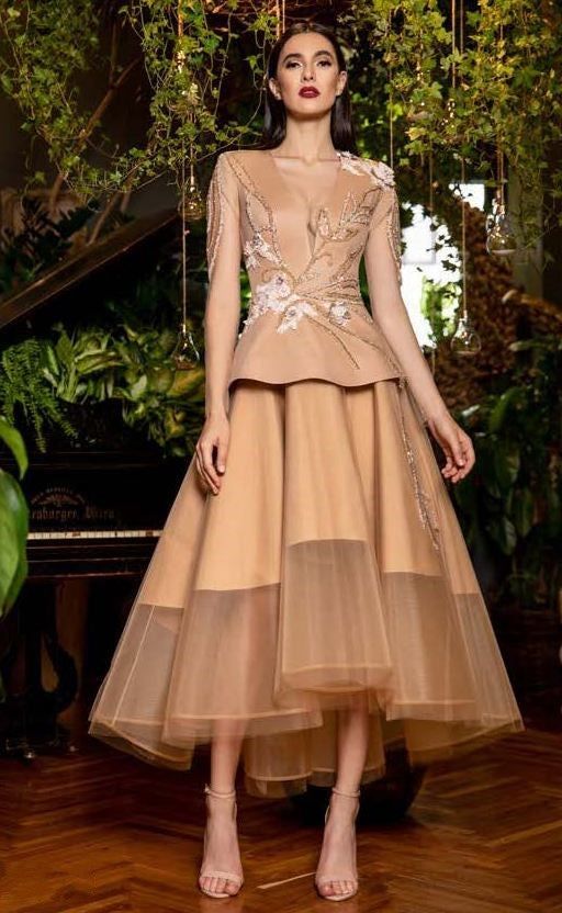 Embroidered Peplum Midi Dress